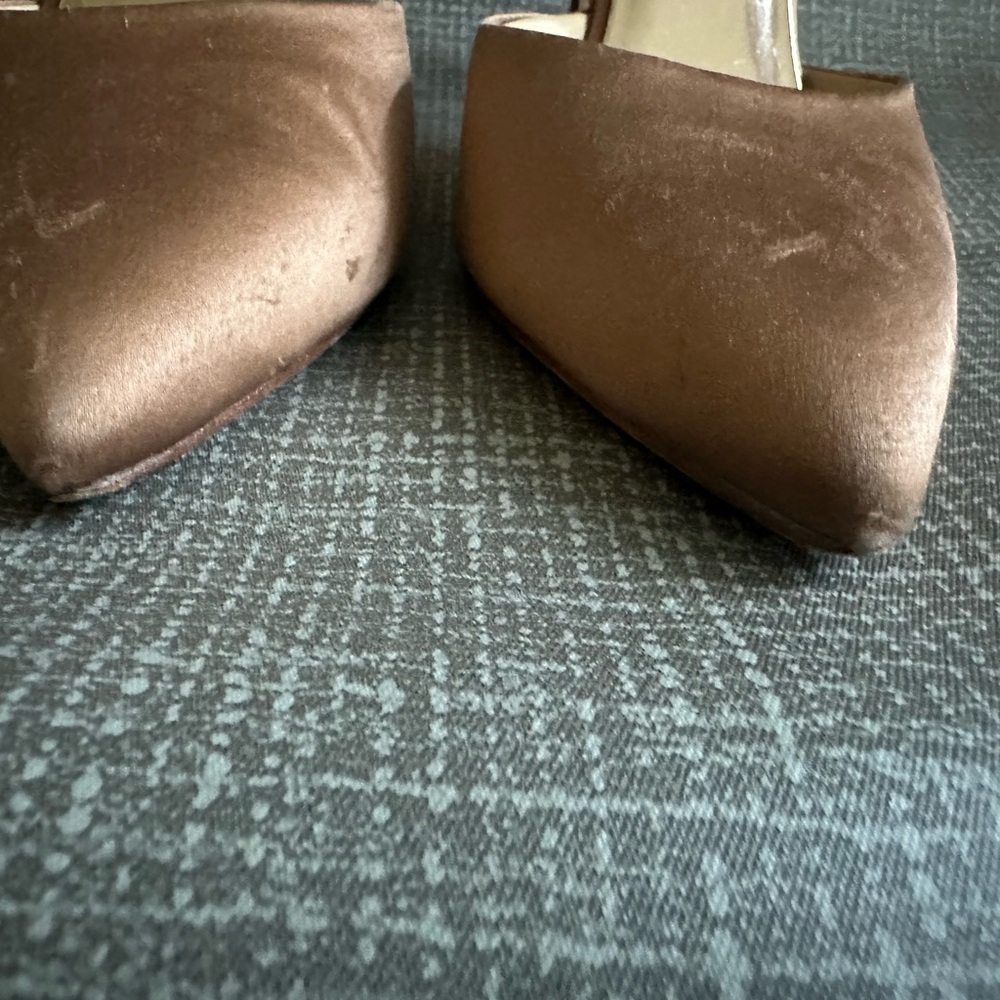 Badgley Mischka Embellished D’Orsay Pointed Toe Pump Satin Heels Rose Gold Sz 9 - Picture 13 of 15